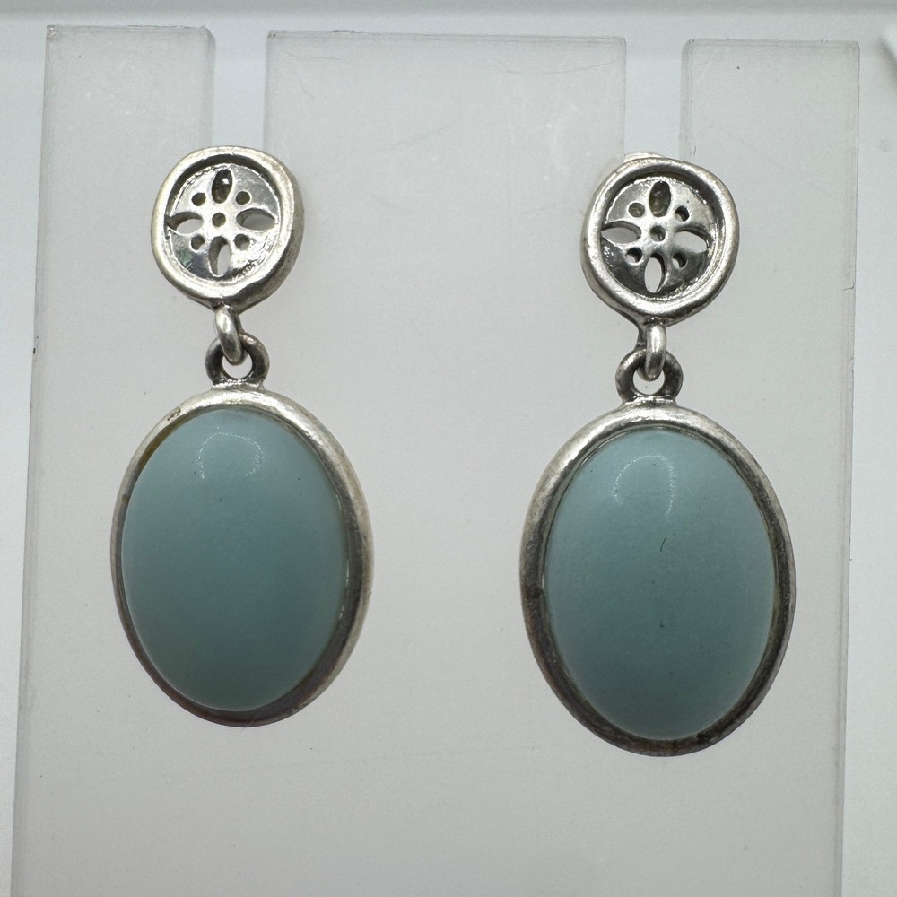 Sigrid Olsen Light Blue Oval Cabochon Silver Tone Floral Drop Earrings